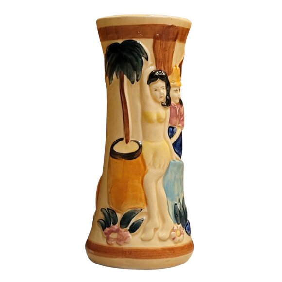 Vintage 1950s Tiki Style Figural Tropical Vase Mid Century Japanese Pottery 8” - Picture 2 of 12